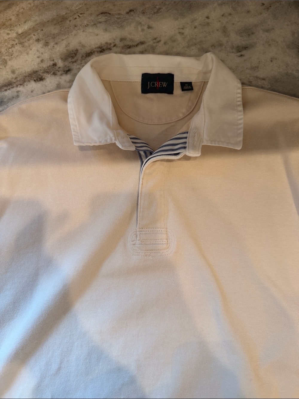 J. Crew Men's Cream Polo with Striped Placket